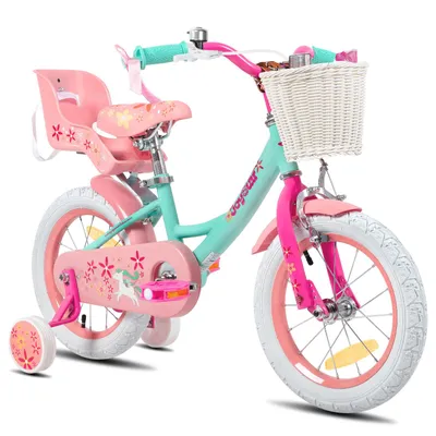 Produktbild von HILAND Joystar 12 Zoll Kinderfahrräder Mädchen mit Puppensitz, Stützräder, Korb, Schutzbleche, V-Brake-Bremsen, Grün