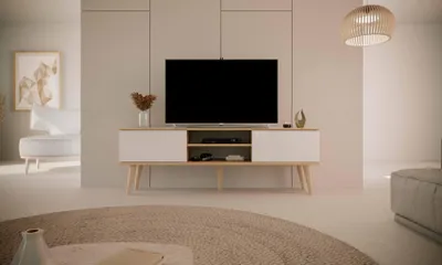 Productafbeelding van Moderne TV-kast van eikenhout "Artisan" en wit, 160 cm, Scandinavische stijl - Elegant design