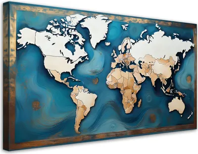 Produktbild von Leinwandbild Weltkarte Retro Türkis 120x60 Feeby Türkis bild für die wand bereit zum aufhängen