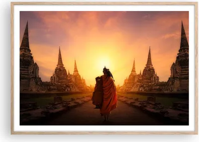 Produktbild von Gerahmtes Poster - Rahmen in heller Eiche - Tempel Mönch - 100x70 cm - Wand Bild - Wanddeko - Wandbilder - Kunstposter - Wandposter - Bilderrahmen - Bilder - Kunstdruck - Wandbild - P2NAA100x70-3472