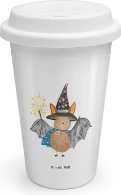 Produktbild von Mr. & Mrs. Panda ToGo Kaffeebecher Fledermaus Zauberer - Weiß - Geschenk, Magier, Fledermäuse, To Go Becher, Lustige Sprüche, Reinsteigern, kaffee, Mehrwegbecher, Frauen