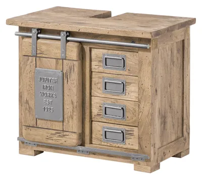 Produktbild von MASSIVMOEBEL24.DE Waschbeckenunterschrank Mango 70x40x60 whitewash lackiert RAILWAY #382
