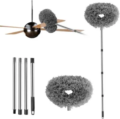 Immagine prodotto di Panno per la pulizia di ventilatori a soffitto, panno in microfibra riutilizzabile per la rimozione della polvere con prolunga, detergente per le pale dei ventilatori, panno antipolvere removibile per pareti, librerie, porte, finestre e piani di tavolo (grigio).