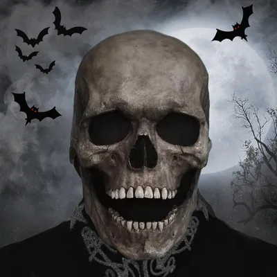 Skelettmaske mit beweglichem Kiefer, Latex, Halloween, Erwachsene