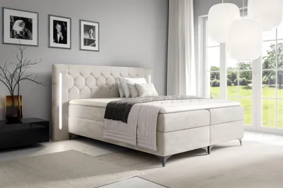 Produktbild von Boxspringbett Schlafzimmerbett ELODIE 200x200cm Creme inkl. Ambiente-LED