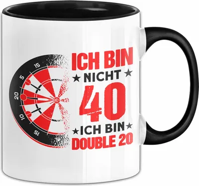 Produktbild von 40. Geburtstag Tasse Darts Geschenk Mann Spruch Dart Fan Double 20 (Schwarz)