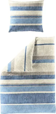 Produktbild von JACK by Bierbaum Biber Bettwäsche 2 tlg. 135x200cm Paisley Ornamente Streifen Grau Silber Rot Blau, Farbe:Blau