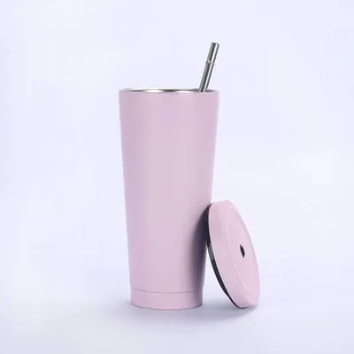 Obrázok produktu pre 750ml/25oz Hrnček z nehrdzavejúcej ocele Vákuovo izolovaná šálka Hrnček na kávu Cestovná fľaša Termohrnček Pohár na studený nápoj so slamkou a nepriepustným viečkom na pitie ľadovo studené alebo teplé, B