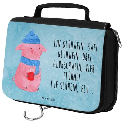 Produktbild von Mr. & Mrs. Panda Kulturbeutel Schweinchen Glühwein - Eisblau - Geschenk, Weihnachten, Weihnachtsmarkt, Kosmetiktasche, Kosmetikbeutel, Betrunken, Spruch, kulturtäschchen