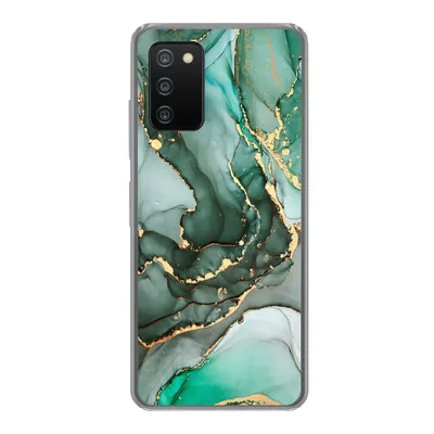 Produktbild von MuchoWow® Handyhülle Schutzhülle Hülle für Samsung Galaxy A03s Gold - Marmor - Grün - Luxus - Marmoroptik - Grau Silikon Softcase Handy Hülle - Schutz