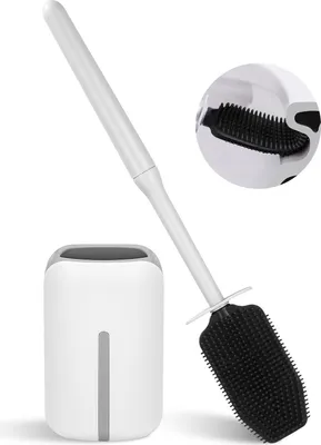 Produktbild von Silikon-Toilettenbürste mit Behälter für Badezimmer, Toilettenbürste mit Kantenreiniger, Silikonkopf-Toilettenbürste und Halter, Wandmontage