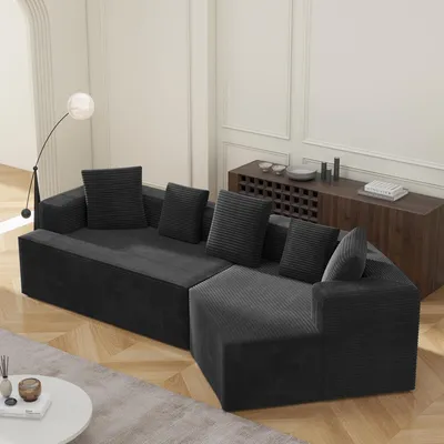Produktbild von LVHOM Modulares Ecksofa mit Schlaffunktion, Cord Stoff Couch, Schlafsofa Keine Montage, Schwarz