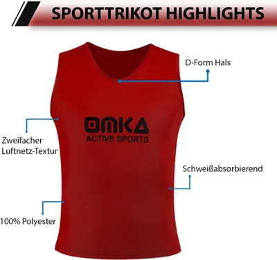 Produktbild von 6er Set OMKA Fußball Leibchen Lätzchen Trainingsleibchen Markierungshemd Fußballleibchen für Kinder Jugend und Erwachsene, Farbe:Rot, Bibs:Junior (M)