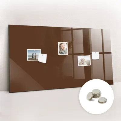 Immagine prodotto di Lavagna magnetica da parete, con superficie in vetro e bordo curvo. Include 5 magneti. Dimensioni: 120x60 cm. Colore: marrone