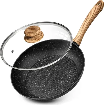 Image de Poêle à frire antiadhésive avec couvercle en verre 20cm noir induction