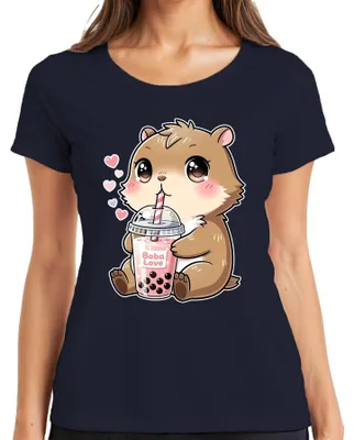 Produktbild von Boba Love Hamster Bubble Tea Kawaii Anime Süß Geschenk Mädchen Damen T-Shirt Boba Tea, Navy, S