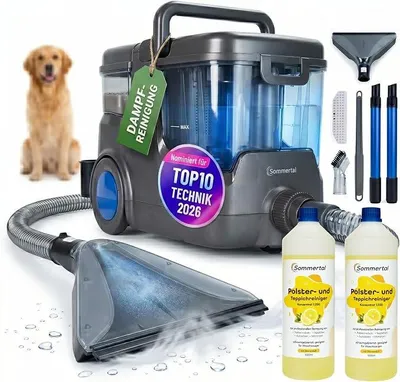 Obrázek produktu pro Čisticí vysavač | 1000 W, 28 kPa, včetně 2 litrů čisticího prostředku | Čistič koberců a čalounění, parní vysavač a mokrý vysavač, vhodný pro koberce, pohovky, interiér automobilů, matrace a čalouněný nábytek