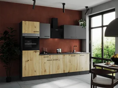 Produktbild von Küche Küchenzeile Küchenblock Grau Matt Artisan Eiche Oliver 280 cm Respekta