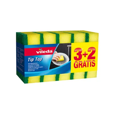 A package of Vileda Tip Top sponges with a promotional "3+2 Gratis" label.