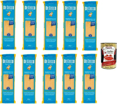 Produktbild von De Cecco Spaghettoni N°412, 100% Italienisch Pasta Nudeln 10x 500g + Italian Gourmet Polpa 400g