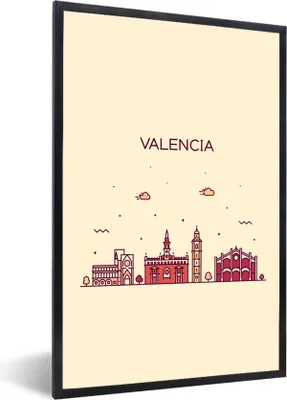 Produktbild von MuchoWow® Gerahmtes Poster Valencia - Spanien - Skyline 40x60 cm - Poster mit Schwarzem Bilderrahmen Wandposter Rahmen Foto Bilder - Papierdruck - Wandbilder