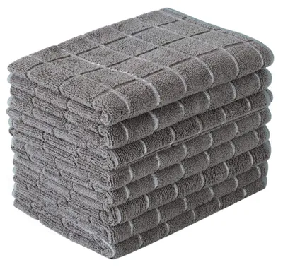 Productafbeelding van Set van 8 microvezel keukenhanddoeken - Zeer absorberend en pluisarm (groen met ruitpatroon)