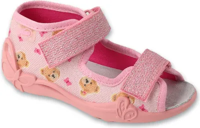 Obrázek produktu pro Pantofle Sandály Befado Papi 342P069 pink s koženou stélkou, medvídci, zapínání na suchý zip