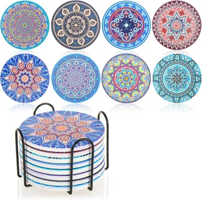 Image de Sous-verres mandala avec support - Lot de 9