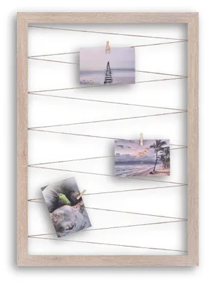 Produktbild von Fotohalter Pinnwand Fotorahmen (Hochformat) mit Juteband 20 Holzklammern Bilderrahmen inklusive CLAMARO Collage Flex, Flex Farbe:Eiche Sonoma, Quer/Hochformat Größe:40x60cm (Hochformat)