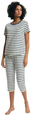 Produktbild von Damen Pyjama Henderson Gestreift 100% Baumwolle weiß marineblau M