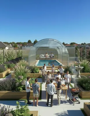 Produktbild von Poolabdeckung von Garten Dream "Grand Oasis" 4x10M mit 10mm polycarbonate Ganzjährige Nutzung. Schnee- und winddicht. Doppeltüren. Rostschutz