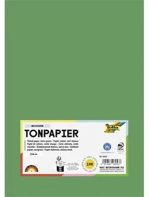 Farebný papier, A4, 130 g, 100 listov, FOLIA, machovo zelený