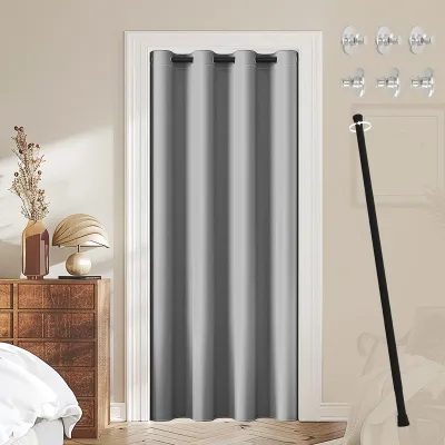 Immagine prodotto di Omgoods - Tenda per porta con chiusure magnetiche - Oscurante, color argento-grigio, completa di asta