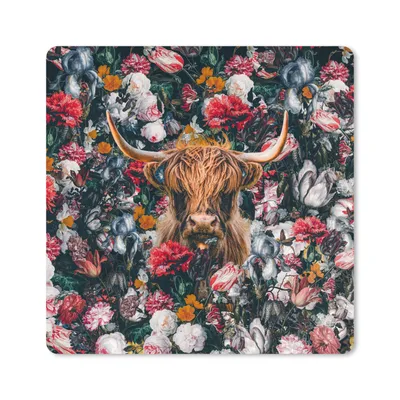 Produktbild von MuchoWow® Mauspad Mousepad Kuh - Blumen - Braun 20x20 cm - Mousepads - Maus Mat - Pad - Mausunterlage - Desk Mat - Bureauartikeln