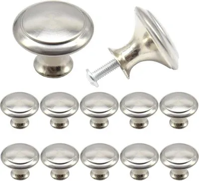 Zdjęcie produktu dla Srebrne uchwyty do śrubokrętów, okrągłe gałki do szuflad, uchwyty do szuflad, uchwyty do drzwi z śrubami, 12 sztuk, 27 mm
