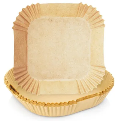 Obrázek produktu pro Papírové formy bez obsahu tuku pro fritézu s horkým vzduchem – čtvercové, rozměry 21 x 21 cm – 100 kusů – hnědé