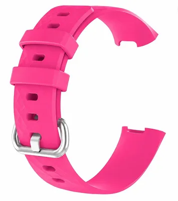 Image de Bracelet en silicone intelligent pour montre connectée – compatible avec Fitbit Charge 3 et 4 – couleur rose vif – boucle argentée – taille S/M