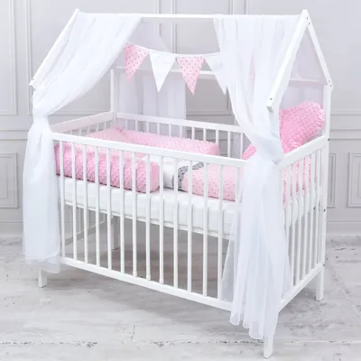 Produktbild von Baby-Delux Hausbett Kinderbett Gitterbett weiß 60x120 Schutzgitter Beißschienen Matratze Bett Set Princess Stars