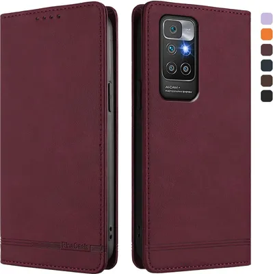 Produktbild von Hülle für Xiaomi Redmi 10 4G, Retro Kunstleder Ständer Klapphülle mit Kartenfächer und Magnetische Rot