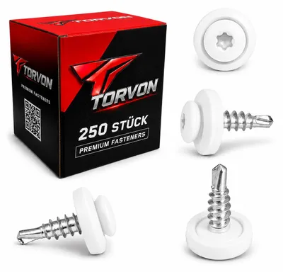 Productafbeelding van TORVON Zelfborende plaatstelschroeven met EPDM afdichtingsring, platte kop, Torx, 4,8 x 19 mm, RAL 9003 signaalwit, 250 stuks.