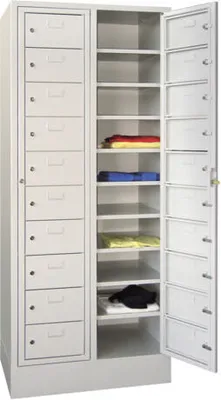 Produktbild von Schließfachschrank, Postverteilschrank, 20 Fächer a 315 mm, 1.850 x 770 x 500 mm (HxBxT), Zylinderschloss, Korpus enzianblau, Front reinorange