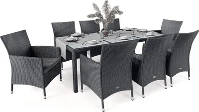 Produktbild von di volio Polyrattan Sitzgruppe VERONA - Lounge Gartenmöbel-Set für Garten oder Terrasse, Tisch mit Glasplatte + 8 Stühle - Lounge-Set in Rattan-Optik