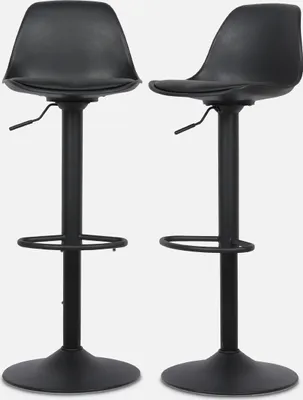 Produktbild von sweeek - 2er Set verstellbare Barhocker mit Sitzbezug aus Kunstleder - Schwarz