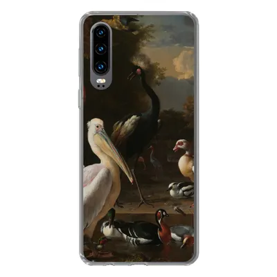 Produktbild von MuchoWow® Handyhülle Schutzhülle Hülle für Huawei P30 Ein Pelikan und andere Vögel in der Nähe eines Wasserbeckens - Gemälde von Melchior d'Hondecoeter Silikon Softcase Handy Hülle - Kartenbesitzer