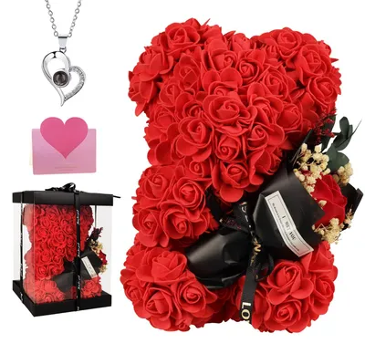 Rosenbär mit Strauß und Kette, Geschenk für Frauen, 1 Stück