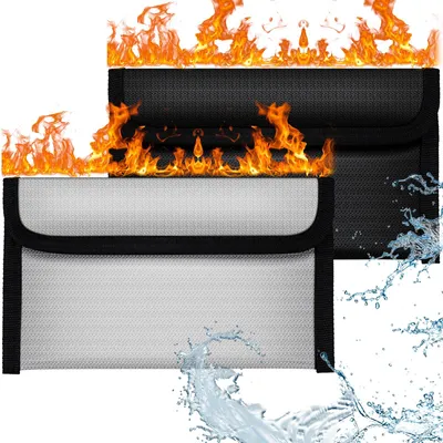 Image de Pochette ignifuge, lot de 2, 20,2 x 11,8 cm, hydrofuge, pour documents et objets de valeur.