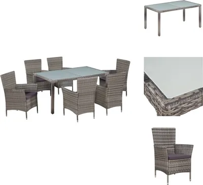 Image de vidaXL Ensemble de jardin 7 pièces avec coussins Poly Rotin Gris - Ensemble de meubles de jardin