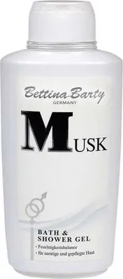 A white bottle of Bettina Barty Musk Bath & Shower Gel.
