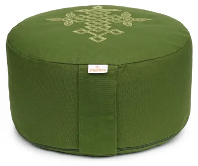 Produktbild von yogabox Meditationskissen Glückssitz® keltische Knoten - olive 33 x 33 x 15 cm  Buchweizenschalen