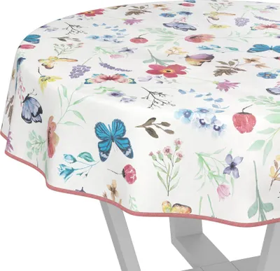 Produktbild von Tischdecke wasserabweisend abwaschbar Bunt Rund 120cm Band Romantik Schmetterlinge Wachstuch Gartentischdecke